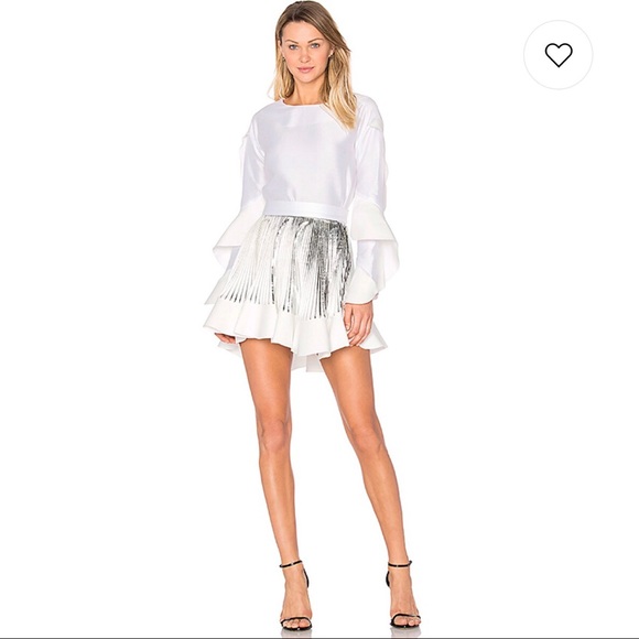 REVOLVE Pleated White & Silver Skater Skirt - Picture 5 of 7